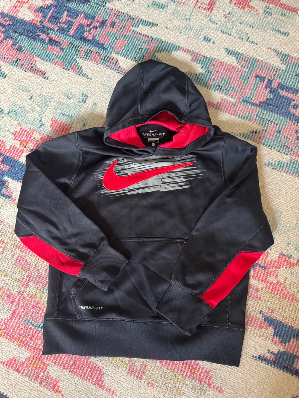 Nike Black Hoodie with Red Swoosh and Red Sleeve Panels
